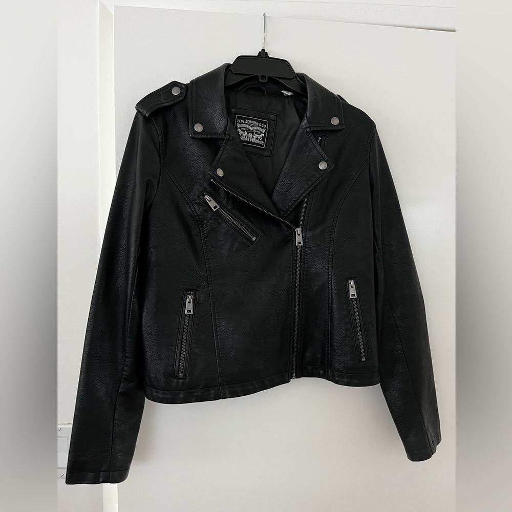 🌴 Levi's Black Faux Leather Moto Jacket Asymmetrical Zipper